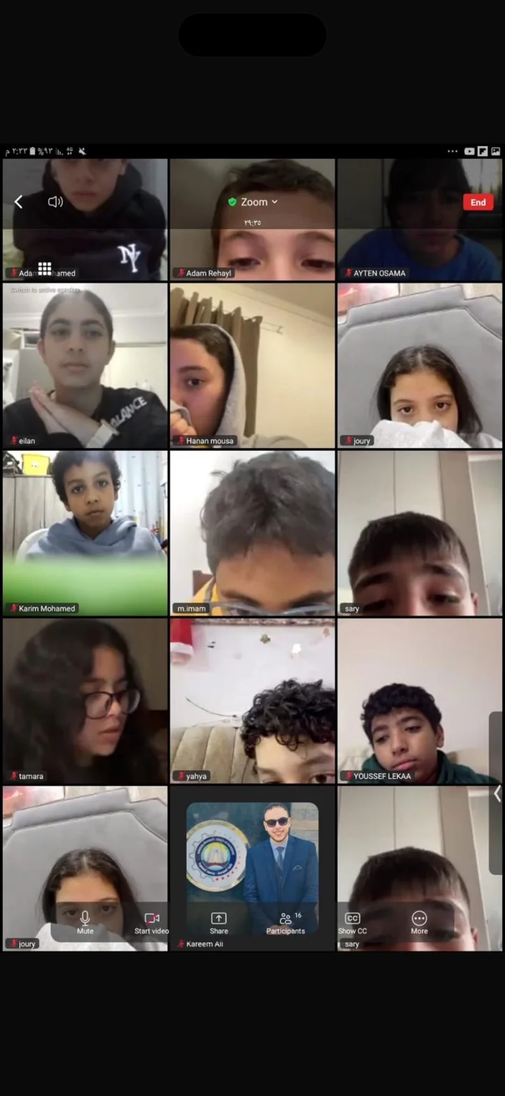 Students from different backgrounds together in a virtual classroom on a video call.