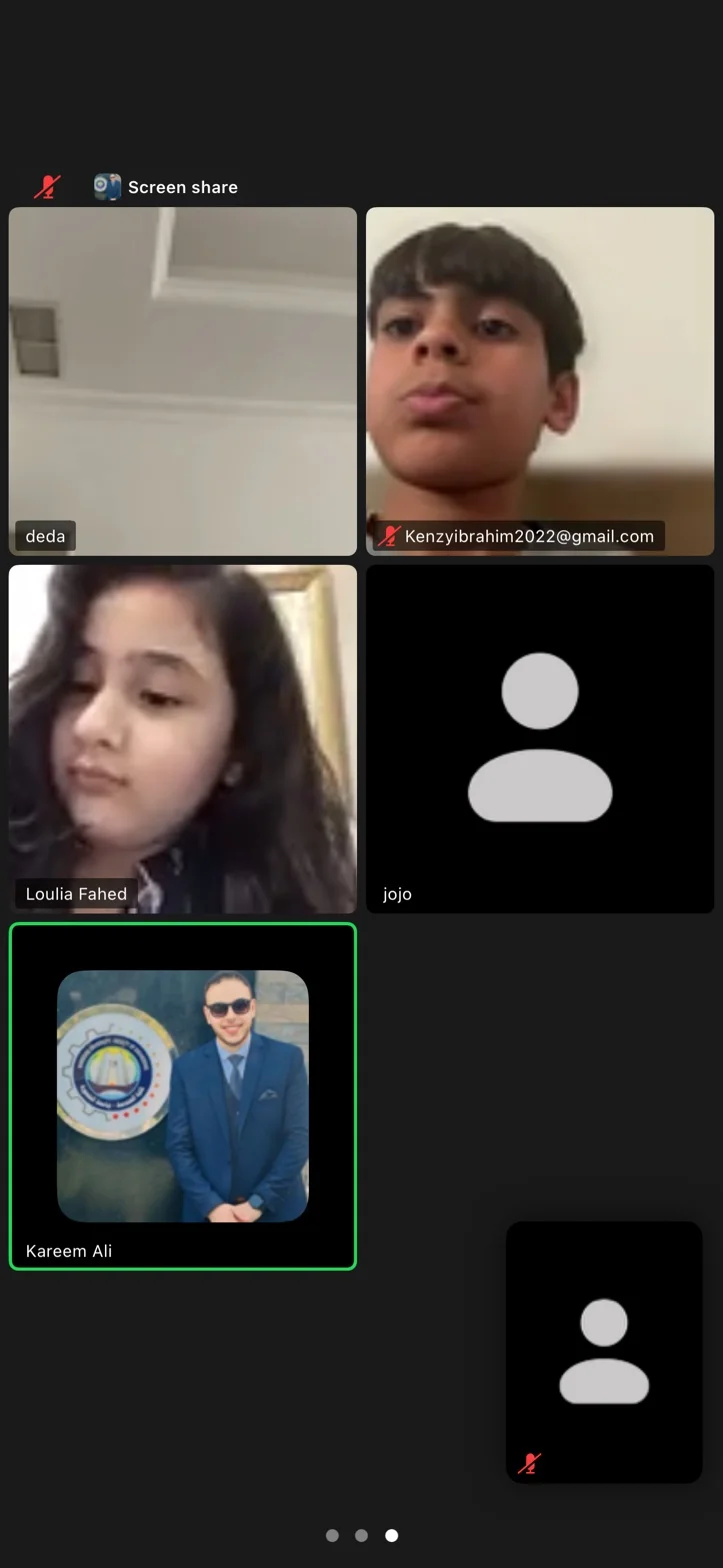 A shared screen during a session, with participants' names and pictures beside the shared view.