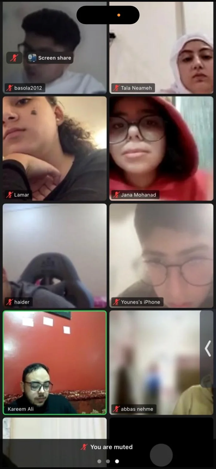 A group video session with students shown side by side in their own tiles.